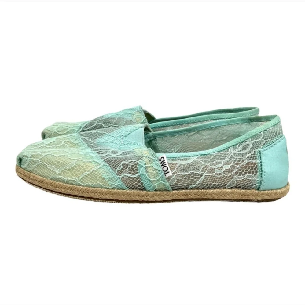 NWOT Toms Aqua Lace Alpargata Classic Slip On Espadrille Shoes - Picture 2 of 13